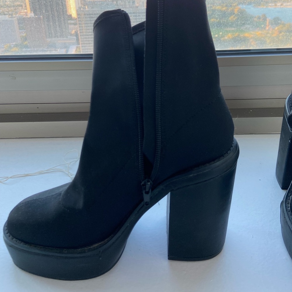 High heeled ankle booties.